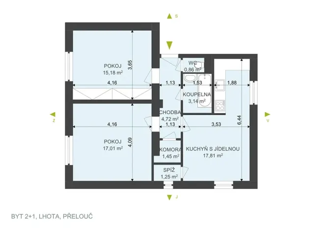 Prodej bytu 2+1, Přelouč, 63 m2