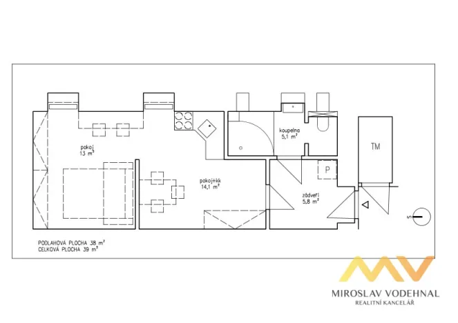 Pronájem bytu 2+kk, Hradec Králové, Střelecká, 38 m2