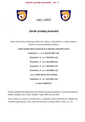 Prodej pozemku pro bydlení, Záříčí, 847 m2