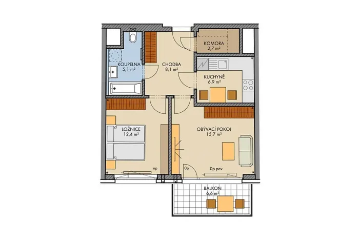Prodej bytu 2+1, Praha, Bartůňkova, 54 m2