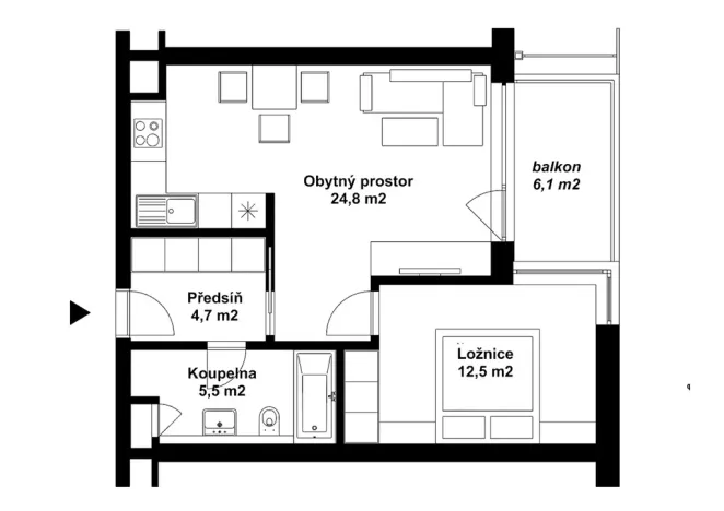 Pronájem bytu 2+kk, Oslavany, náměstí 13. prosince, 49 m2