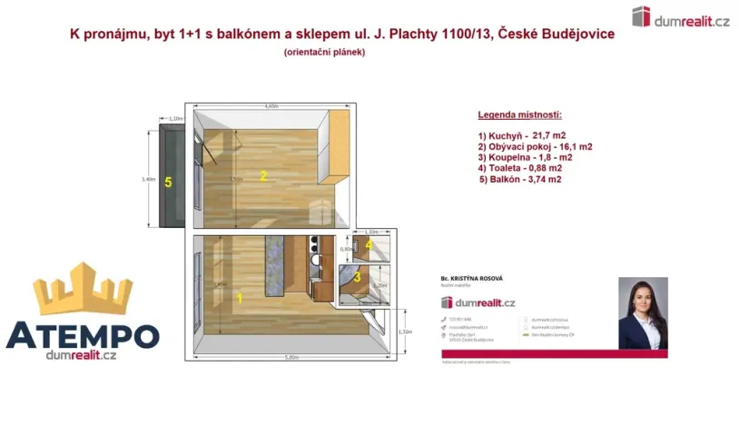 Pronájem bytu 1+1, České Budějovice - České Budějovice 3, J. Plachty, 38 m2