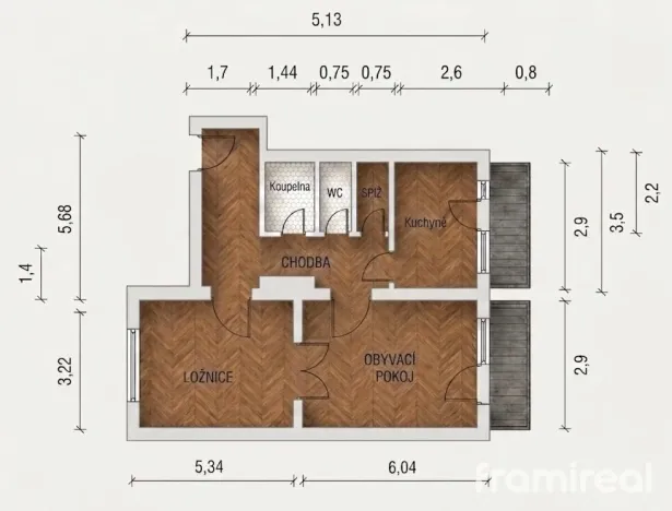 Prodej bytu 2+1, Brno, Rybářská, 70 m2