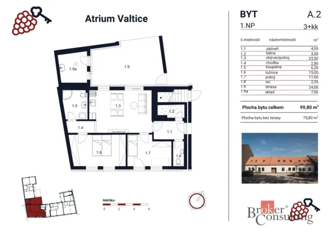 Pronájem bytu 3+kk, Valtice, P. Bezruče, 99 m2
