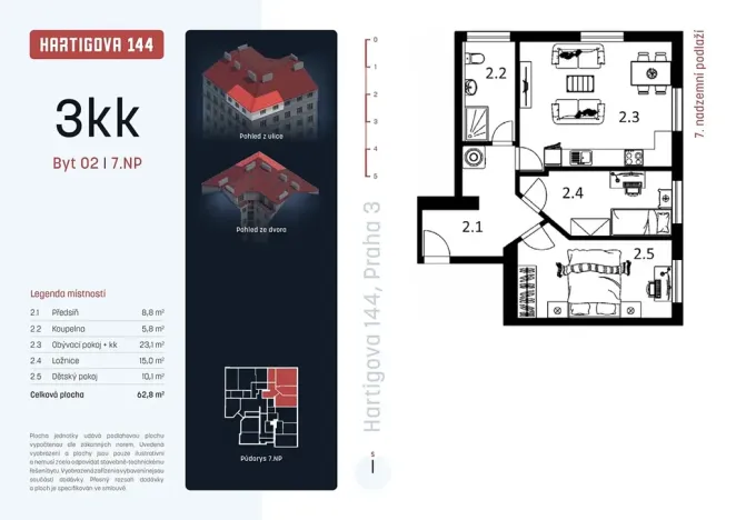 Prodej bytu 3+kk, Praha - Žižkov, Hartigova, 63 m2