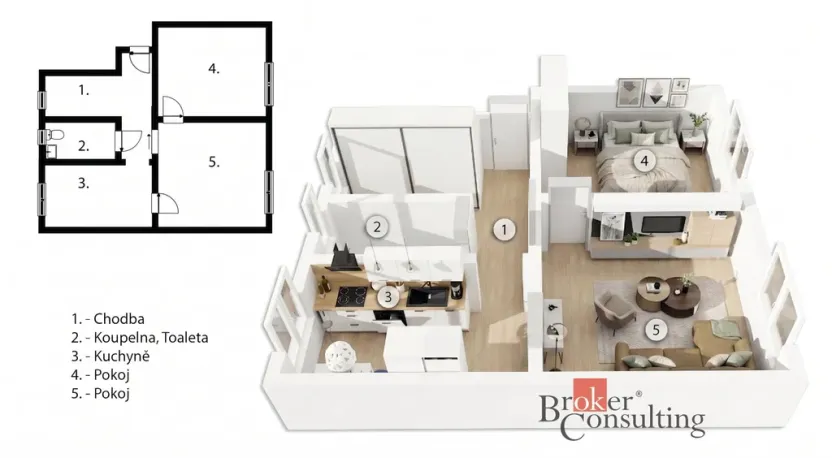 Prodej bytu 2+1, Kuřim, nám. Osvobození, 65 m2