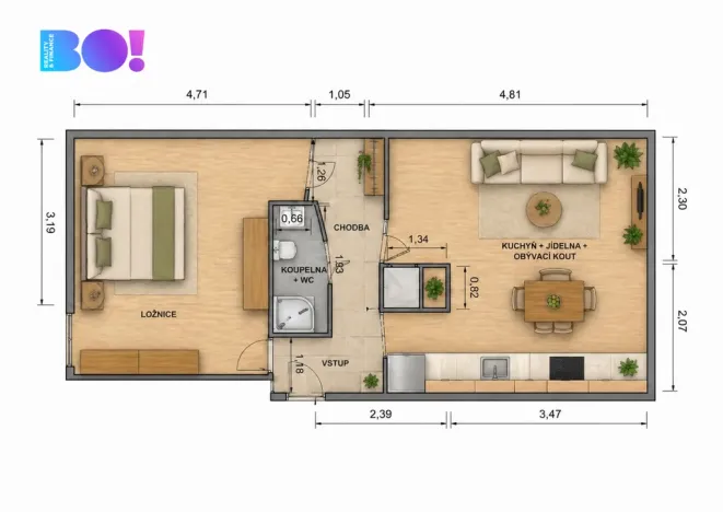 Prodej bytu 1+1, Oznice, 38 m2