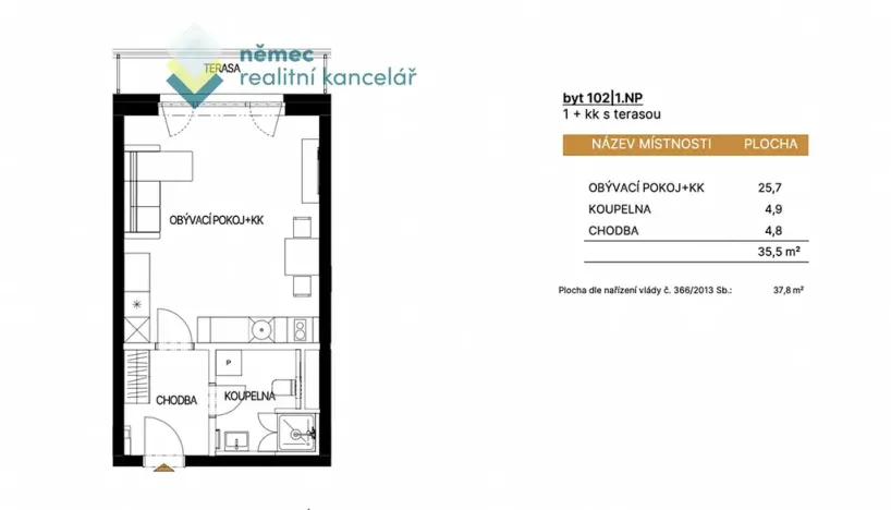 Pronájem bytu 1+kk, Chlumec nad Cidlinou, Rooseveltova, 37 m2