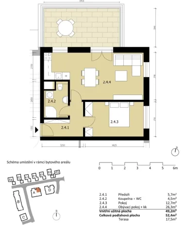 Pronájem bytu 2+kk, Praha - Třeboradice, U Slaviborského dvora, 52 m2