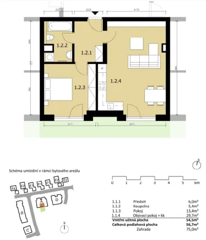 Pronájem bytu 2+kk, Praha - Třeboradice, U Slaviborského dvora, 56 m2