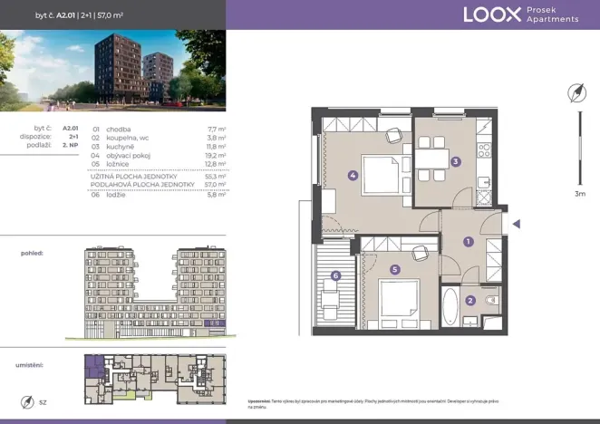 Pronájem bytu 2+1, Praha - Prosek, Litoměřická, 55 m2