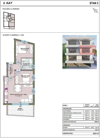 Prodej bytu 3+kk, Tučepi, Chorvatsko, 55 m2