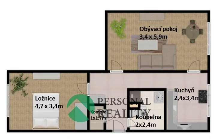 Prodej bytu 2+1, Bílina, Sídliště Za Chlumem, 58 m2