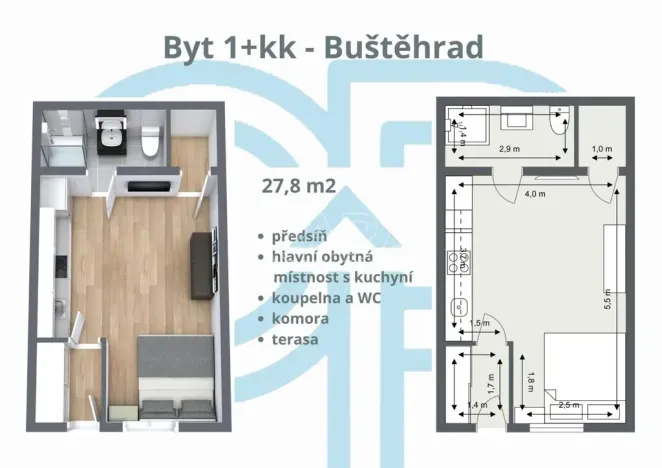 Pronájem bytu 1+kk, Buštěhrad, Žižkova, 27 m2