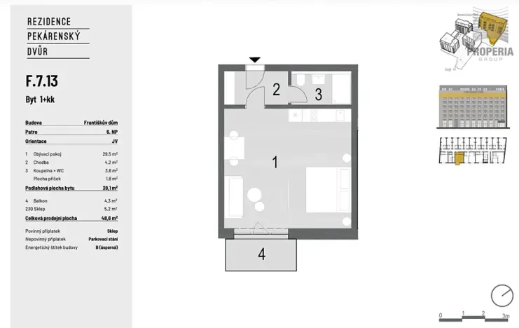 Pronájem bytu 1+kk, Brno, Bratislavská, 44 m2