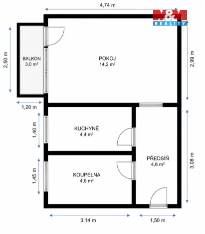 Pronájem bytu 1+1, Milovice, Mírová, 28 m2
