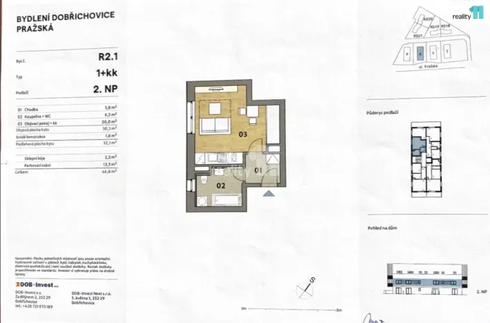 Pronájem bytu 1+kk, Dobřichovice, Pražská, 34 m2