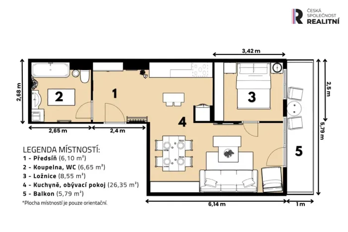 Pronájem bytu 1+1, Praha - Bohnice, Toruňská, 46 m2