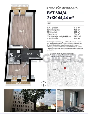 Pronájem bytu 2+kk, Brno, Bratislavská, 44 m2