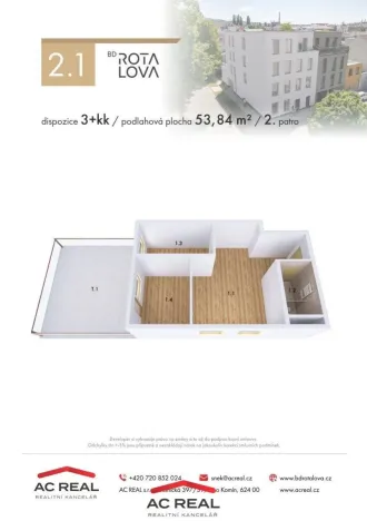 Prodej bytu 3+kk, Brno, Rotalova, 54 m2