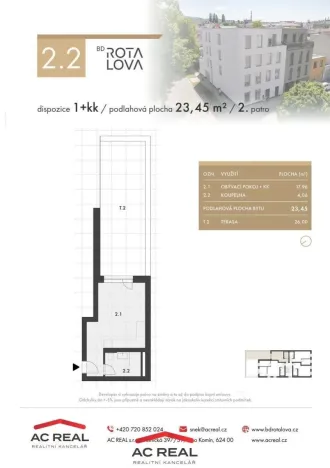 Prodej bytu 1+kk, Brno, Rotalova, 24 m2