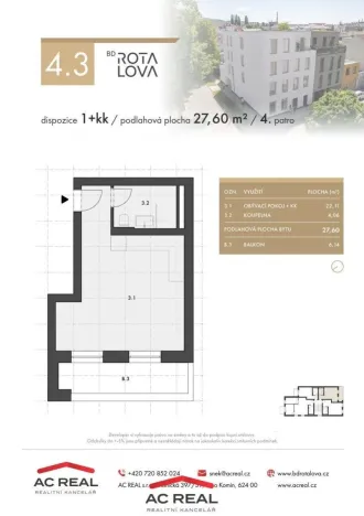Prodej bytu 1+kk, Brno, Rotalova, 28 m2