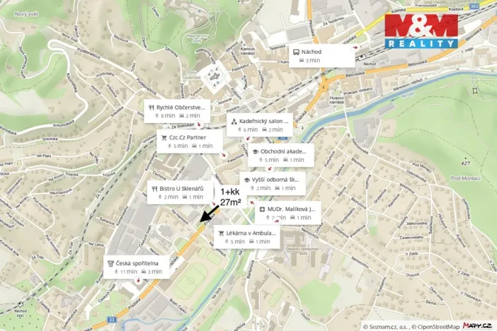 Pronájem bytu 1+kk, Náchod, Pražská, 27 m2