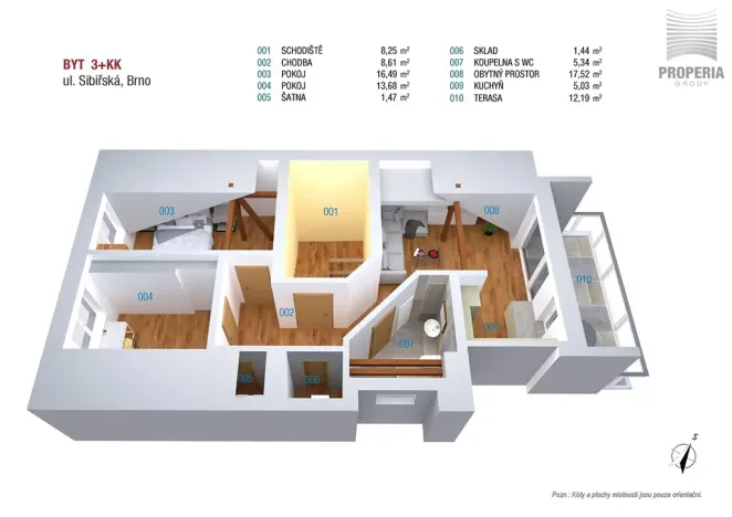 Pronájem bytu 3+kk, Brno, Sibiřská, 69 m2