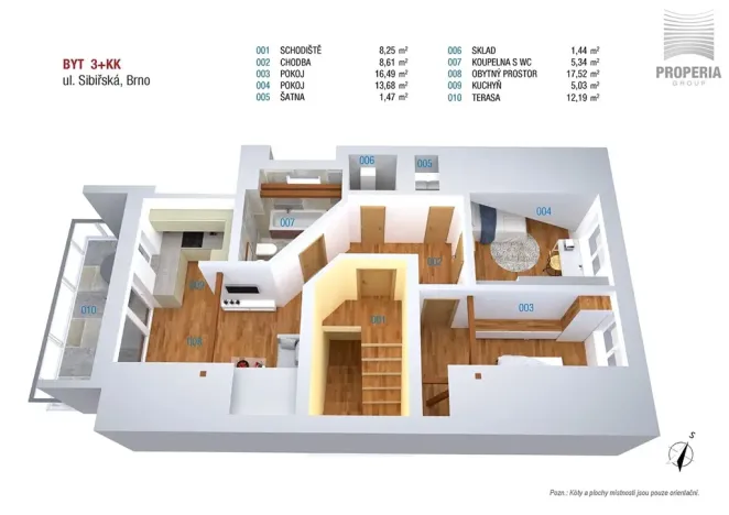 Pronájem bytu 3+kk, Brno, Sibiřská, 69 m2