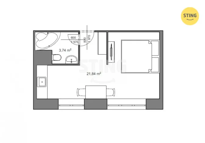 Pronájem bytu 1+kk, Třinec, Pod břehem, 26 m2