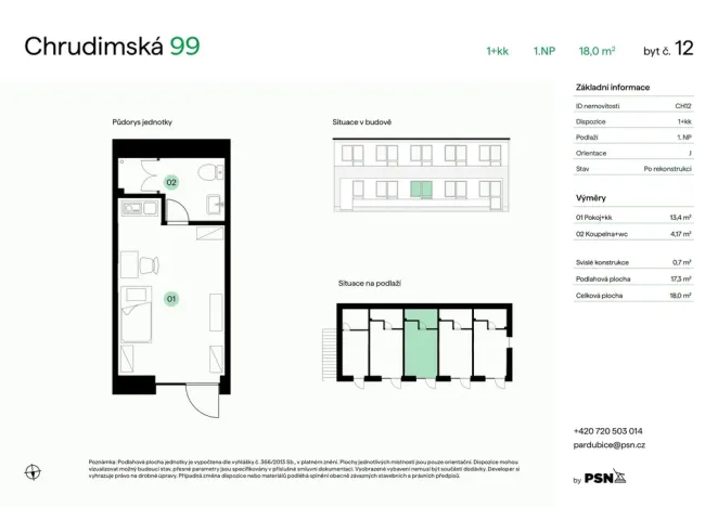 Prodej bytu 1+kk, Pardubice, Chrudimská, 17 m2