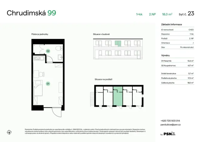 Prodej bytu 1+kk, Pardubice, Chrudimská, 17 m2