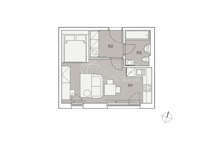 Pronájem bytu 1+kk, Praha - Karlín, Pobřežní, 32 m2
