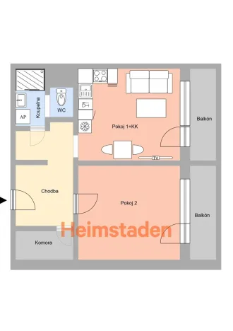 Pronájem bytu 2+kk, Ostrava - Hrabůvka, Provaznická, 48 m2