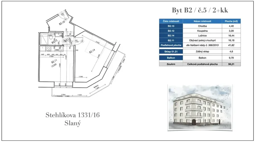 Prodej bytu 2+kk, Slaný, Stehlíkova, 56 m2