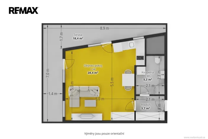 Pronájem bytu 1+kk, Praha - Břevnov, Zúžená, 37 m2