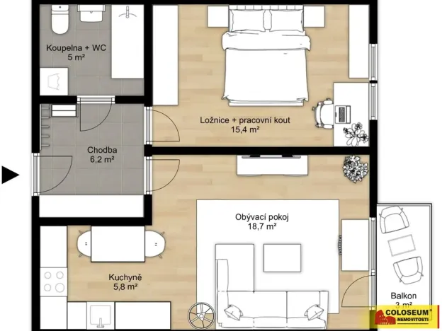 Pronájem bytu 2+kk, Brno - Slatina, 53 m2