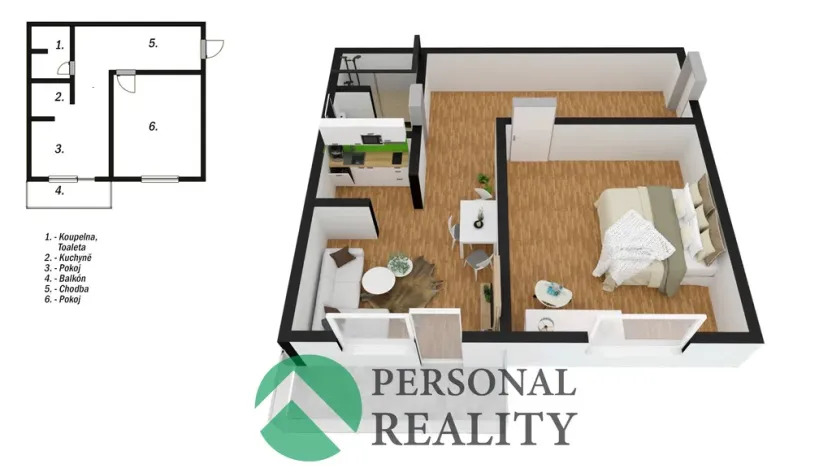 Pronájem bytu 2+kk, Pardubice, Erno Košťála, 50 m2