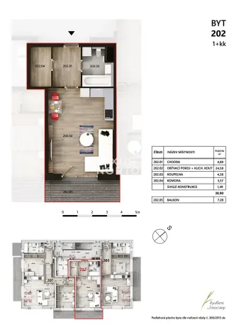 Pronájem bytu 1+kk, Jinočany, Pod Tratí, 39 m2