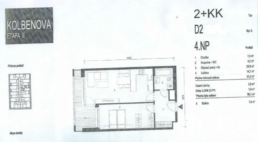 Pronájem bytu 2+kk, Praha, Smržových, 61 m2