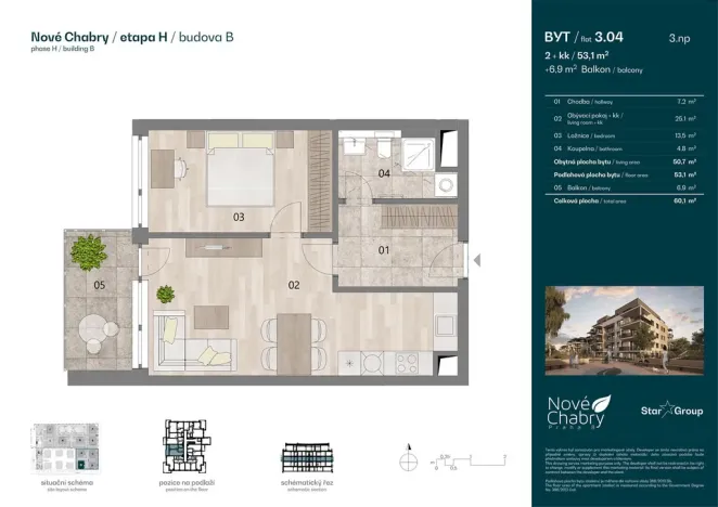 Prodej bytu 2+kk, Praha - Dolní Chabry, Domašínská, 53 m2
