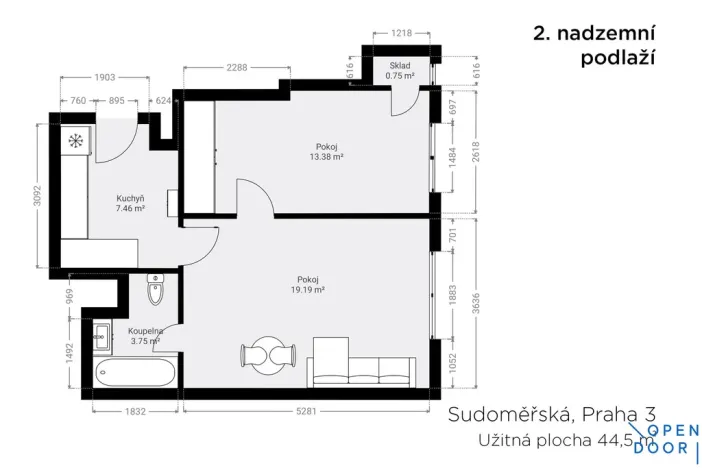 Pronájem bytu 2+1, Praha - Žižkov, Sudoměřská, 46 m2