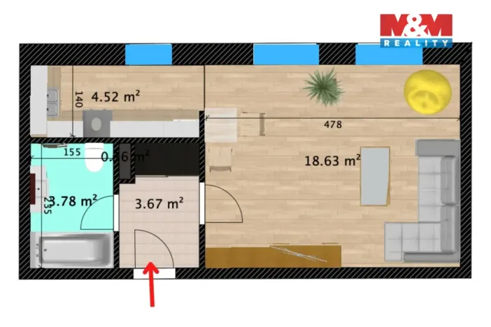 Pronájem bytu 1+kk, Kolín, Roháčova, 29 m2