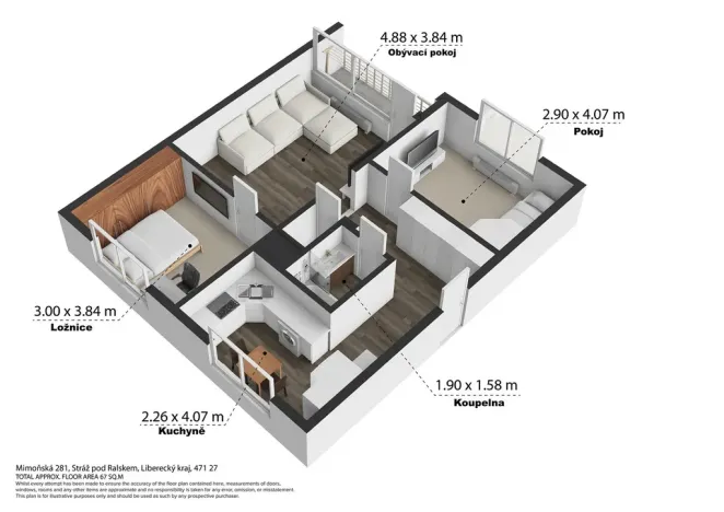 Prodej bytu 3+1, Stráž pod Ralskem, Mimoňská, 70 m2