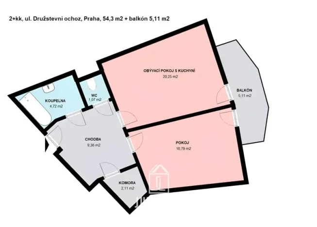 Pronájem bytu 2+kk, Praha - Nusle, Družstevní ochoz, 54 m2