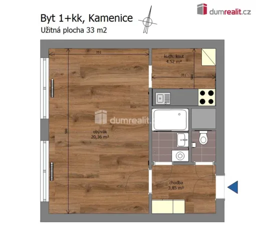 Pronájem bytu 1+kk, Kamenice, Sídliště II, 33 m2