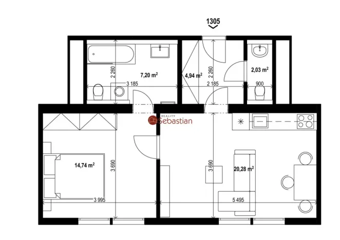 Pronájem bytu 2+kk, Teplice - Trnovany, Antonína Sochora, 49 m2