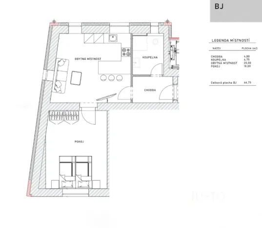 Pronájem bytu 2+kk, Děčín - Děčín IV-Podmokly, Plzeňská, 47 m2