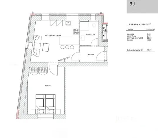 Pronájem bytu 2+kk, Děčín, Plzeňská, 47 m2