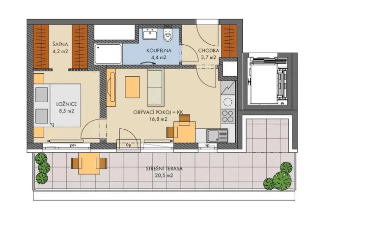 Prodej bytu 2+kk, Praha - Hlubočepy, Voskovcova, 39 m2